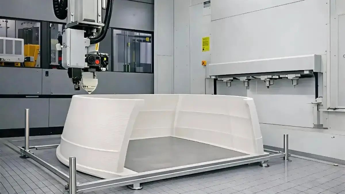 Nez de train de grande dimension en cours d’impression 3D dans le projet 3D-FiberTrain