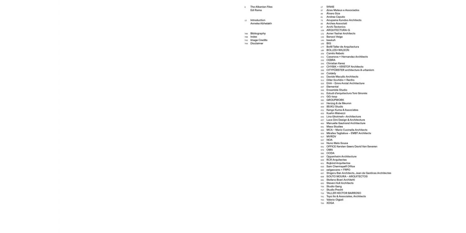 Double page du livre The Albanian Files présentant projets et documents d'architecture