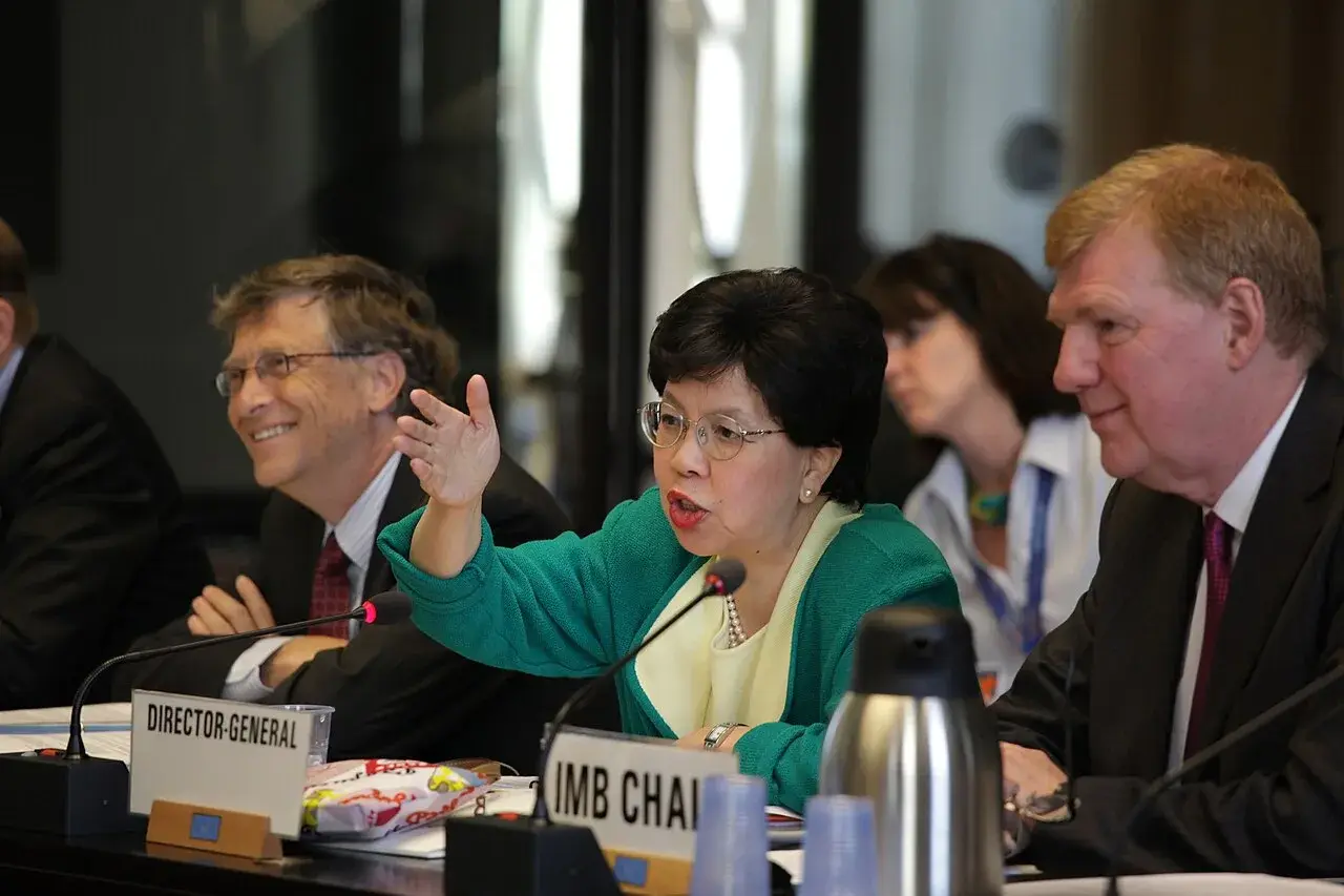 Bill Gates and WHO Director-General Margaret Chan during a polio discussion at the 2011 World Health Assembly