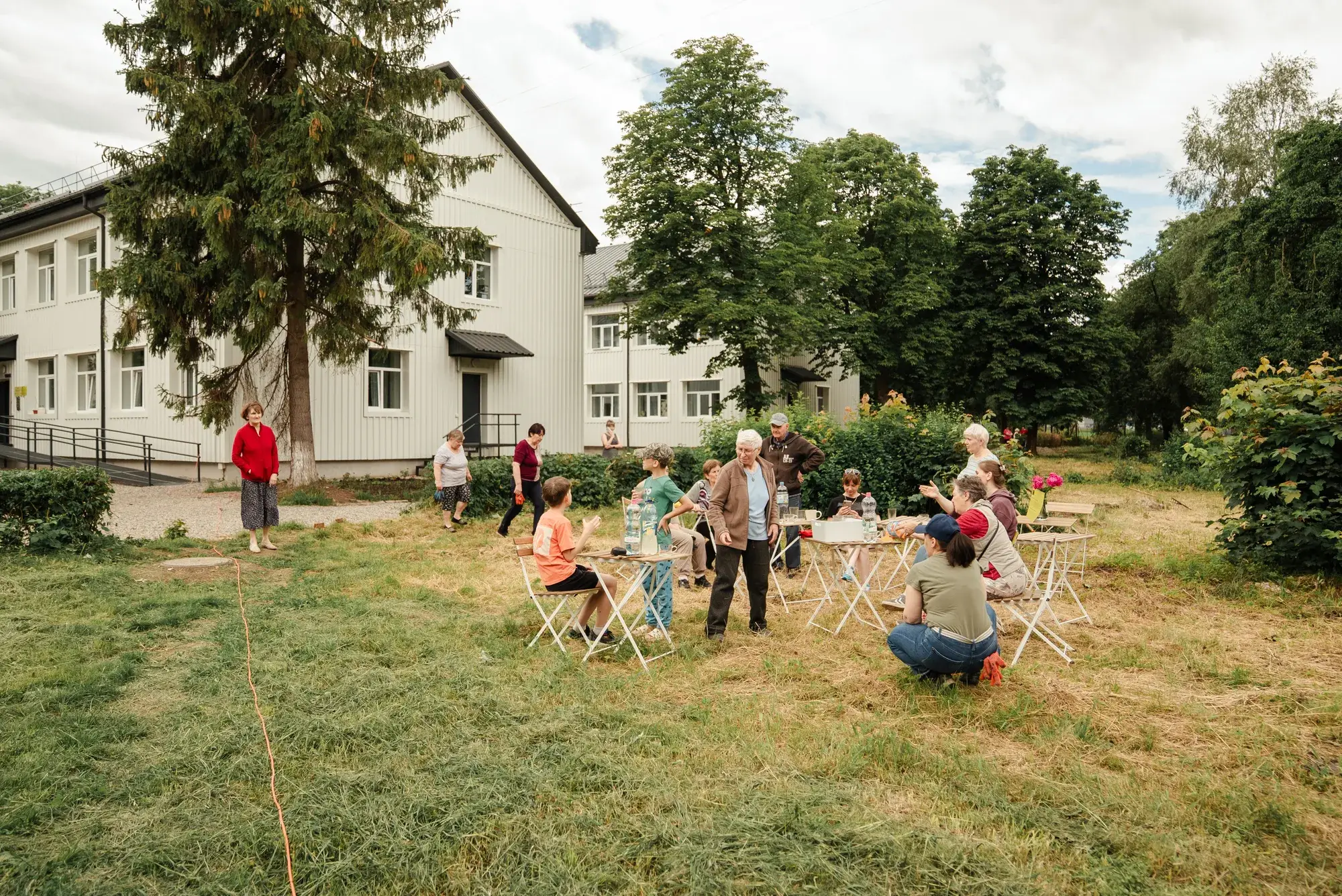 Garden at CO-HATY's Zirochka complex in Kalush, housed in a renovated former kindergarten