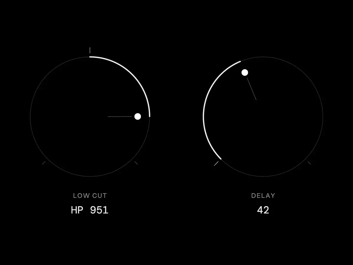 Interface minimaliste de DE9 Parts avec contrôles d’effets et cadrans