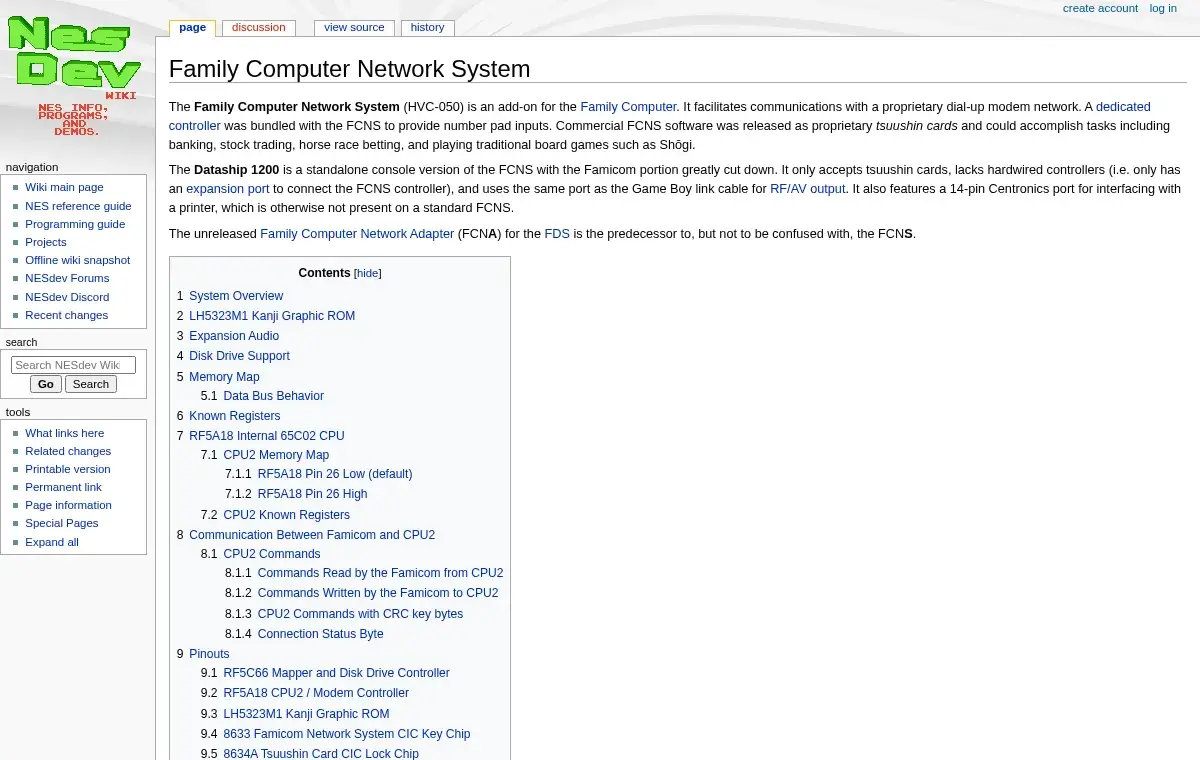 Documentation NESdev montrant la section RF5A18 et CPU2