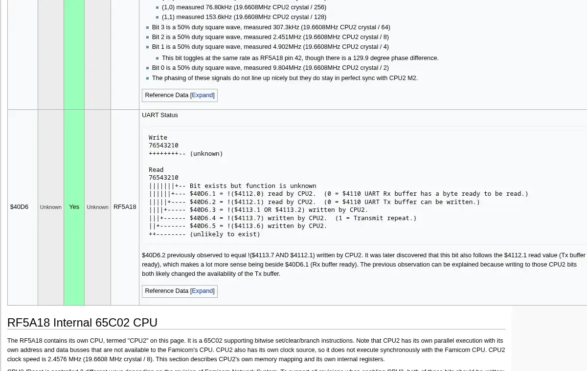 Documentation technique NESdev autour de l’UART du Network System