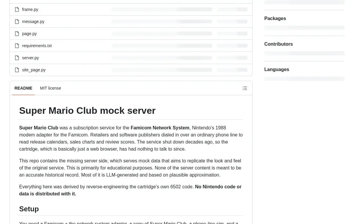 README GitHub de SMC-Server décrivant le serveur Super Mario Club factice