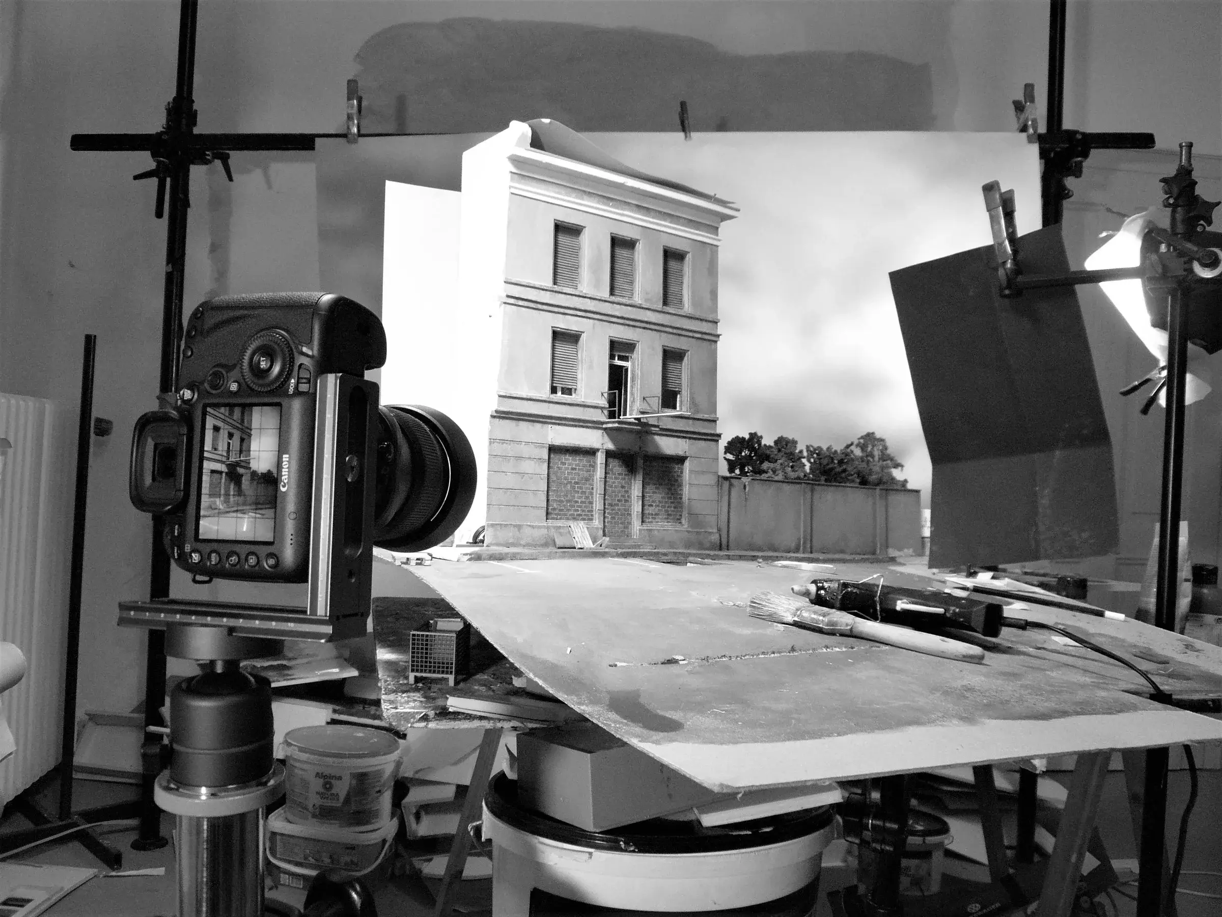 Miniature set under construction in Frank Kunert's studio