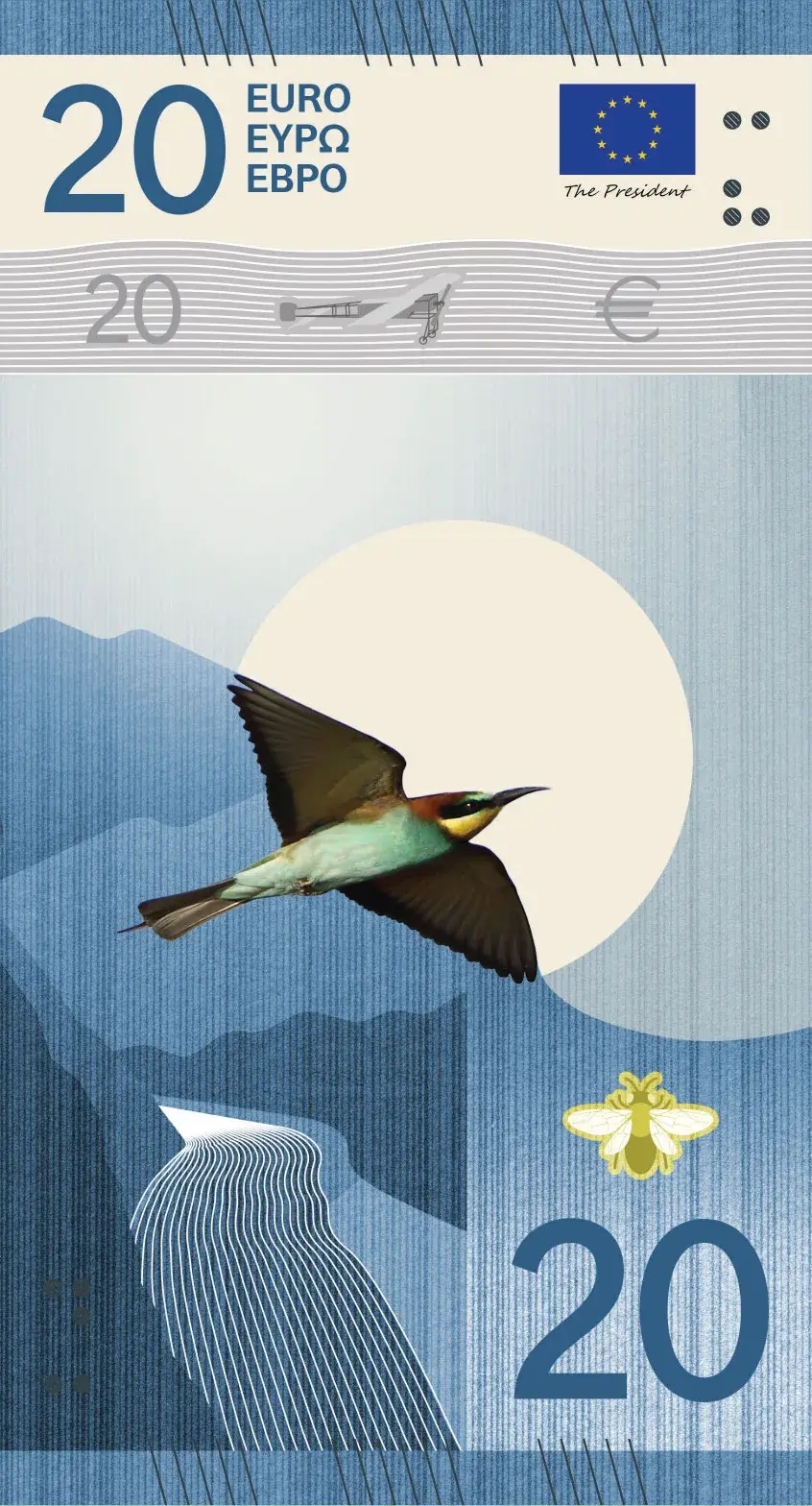 Proposed 20 euro banknote from Isabelle Daëron’s Design I for the ECB competition