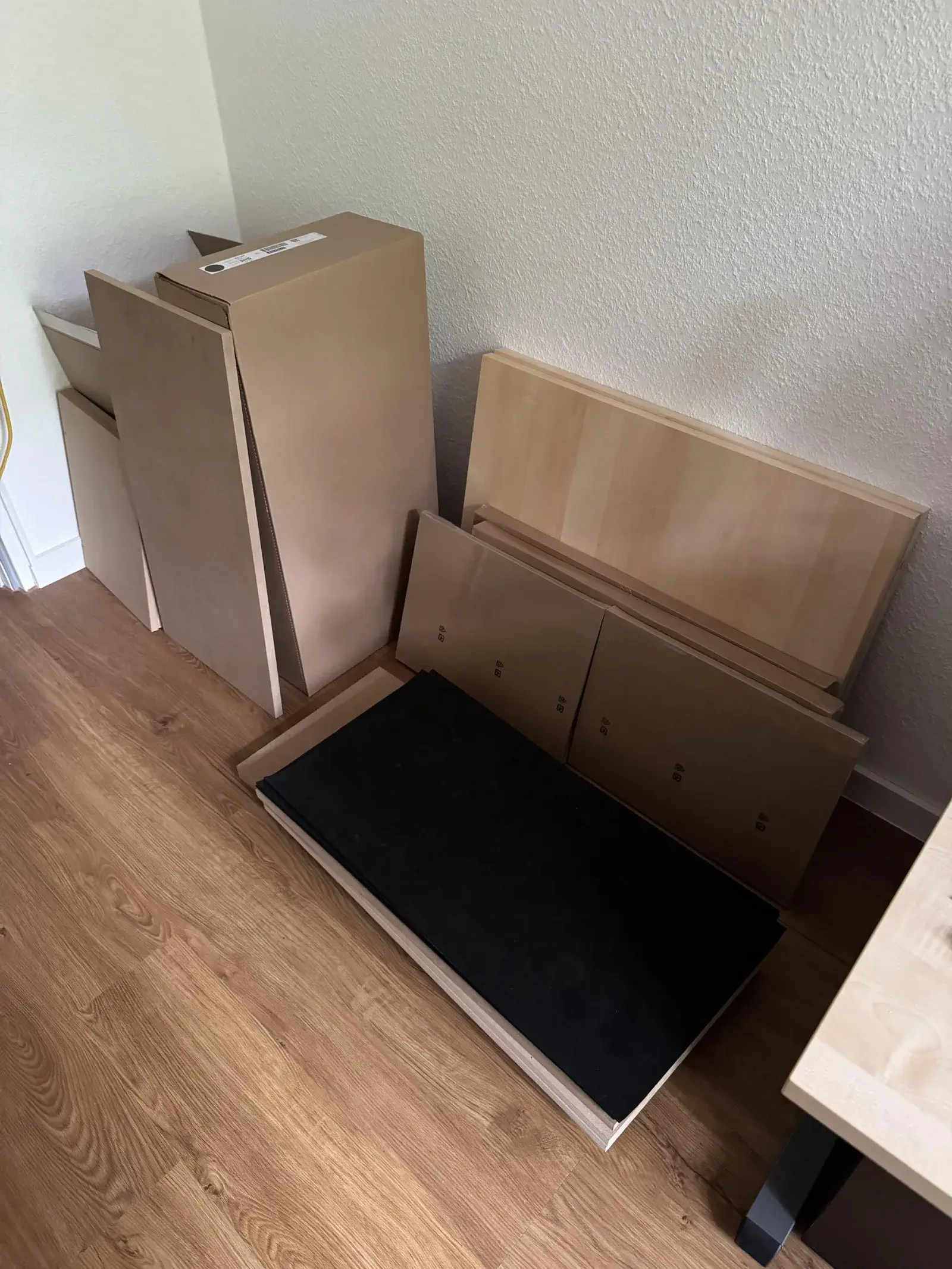 All the materials for the build: a KALLAX unit, MDF boards, rubber and screws