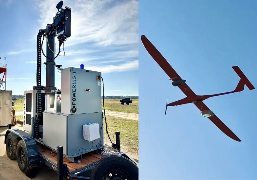 PowerLight demonstration showing its ground system and a receiver-equipped drone