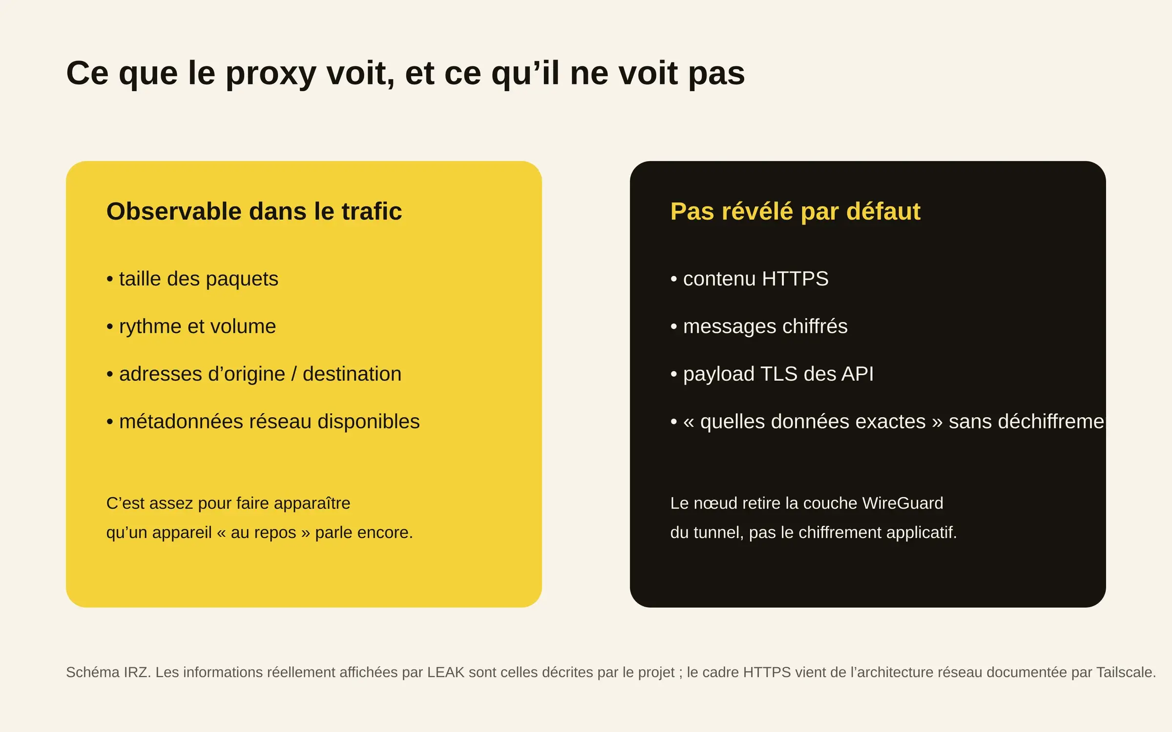 Diagram separating observable network metadata from HTTPS content that remains encrypted