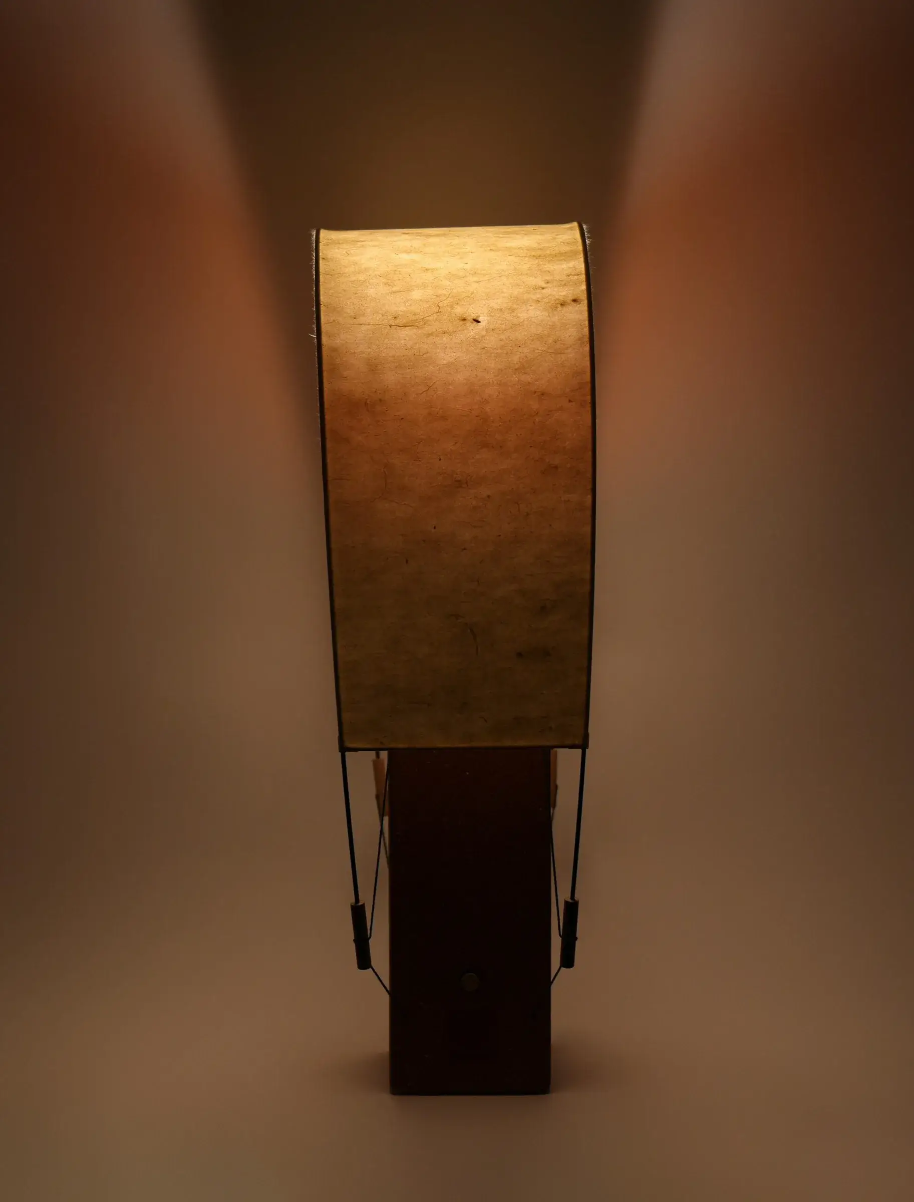 Maison Cédrat Lumia lamp with a terracotta base and large illuminated washi paper veil