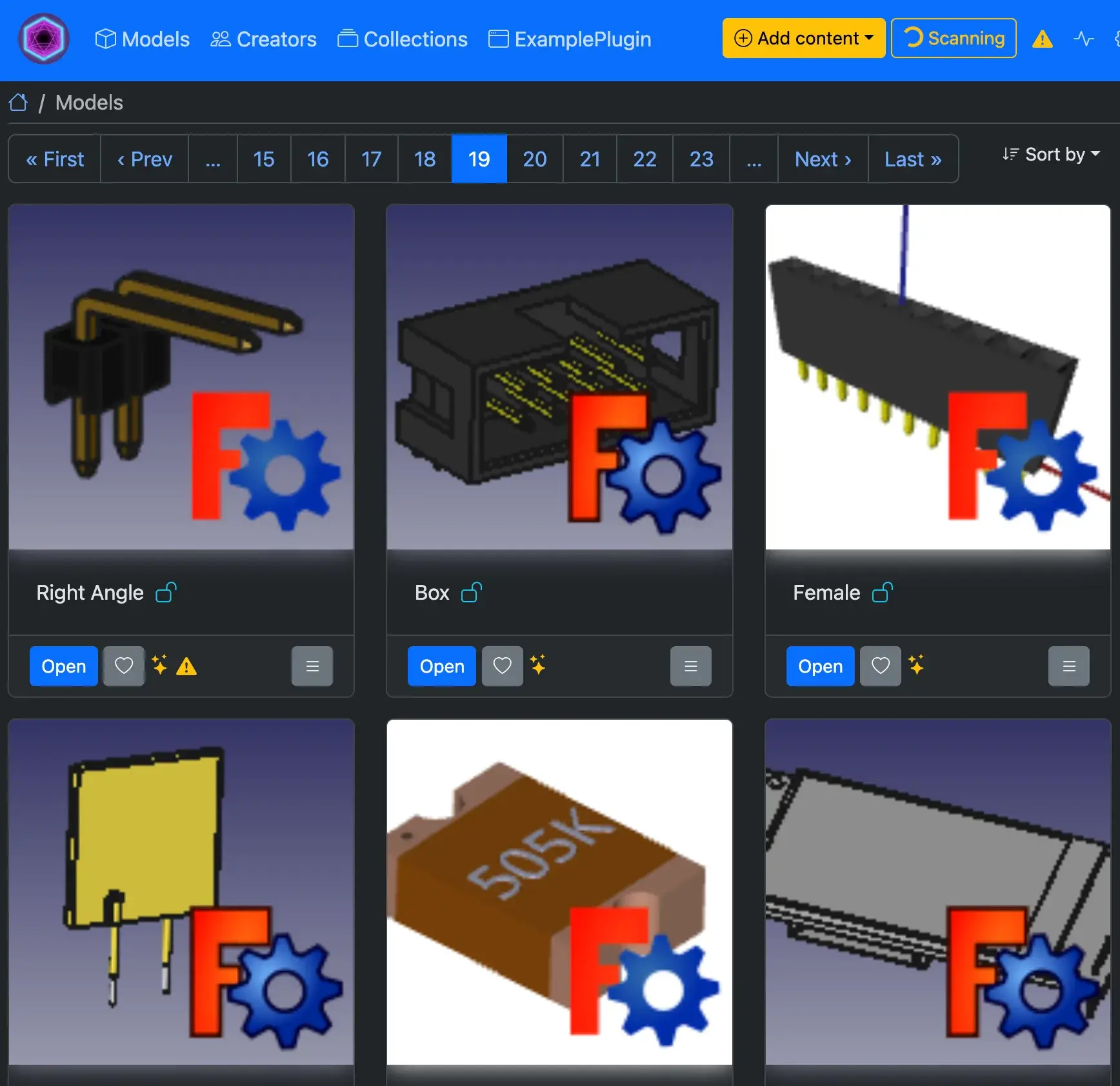 Manyfold interface showing FreeCAD file thumbnails