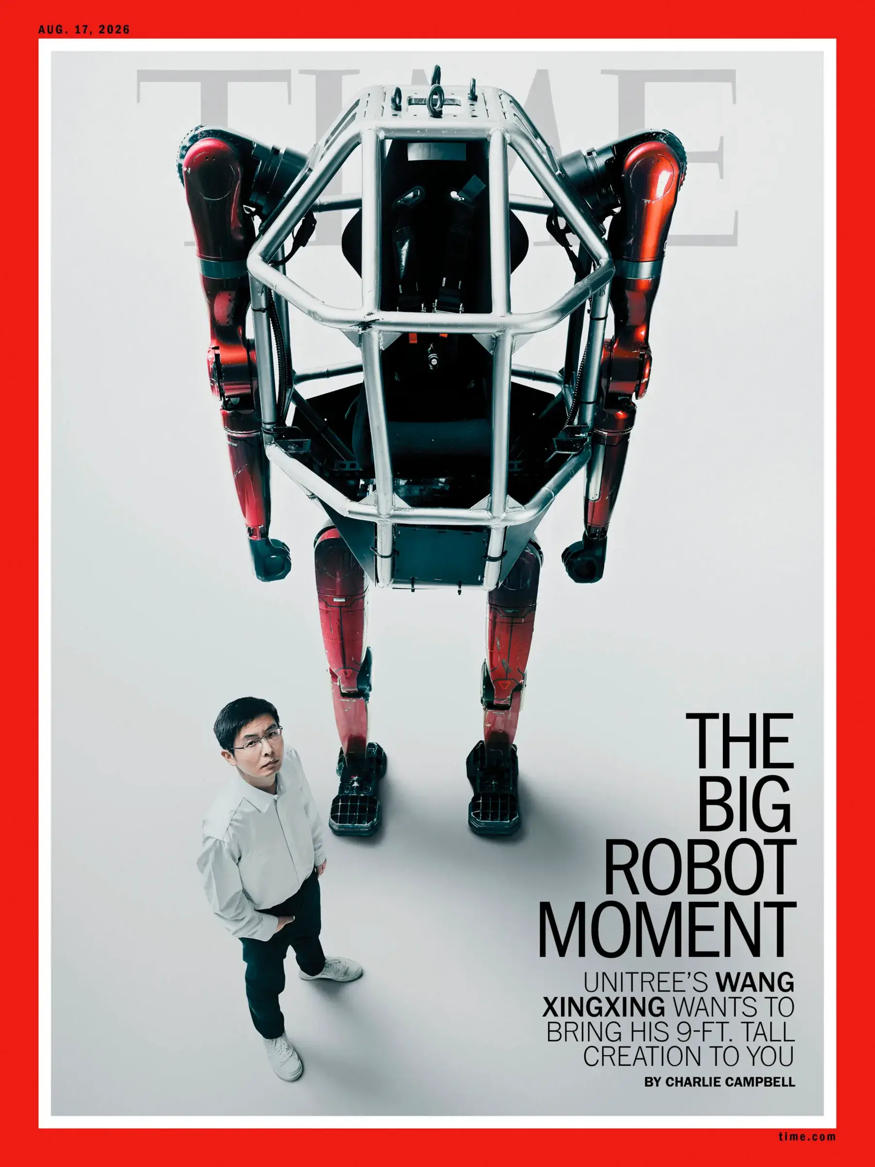A quadruped robot photographed against a wall in an image by Mattia Balsamini