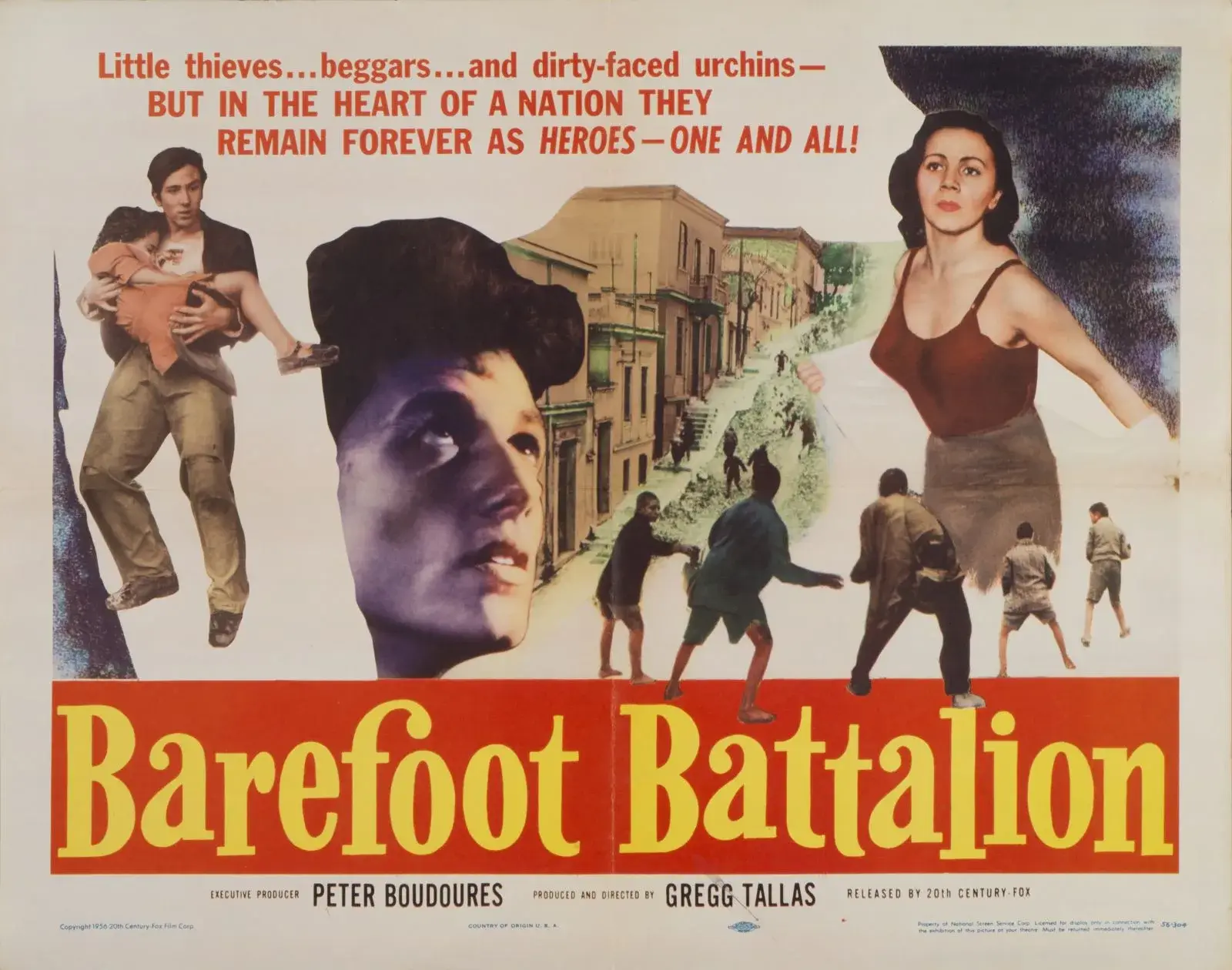 Affiche de cinéma de Barefoot Battalion, 1956, conservée dans la collection numérique du Harry Ransom Center