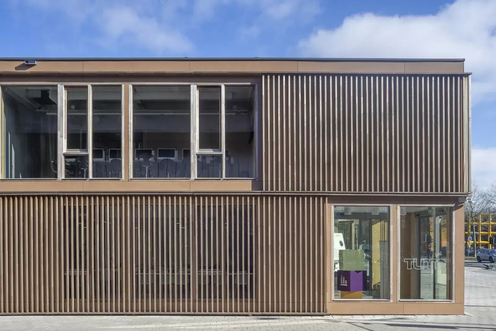 Glazed façade and timber cladding of OBA Next Lab
