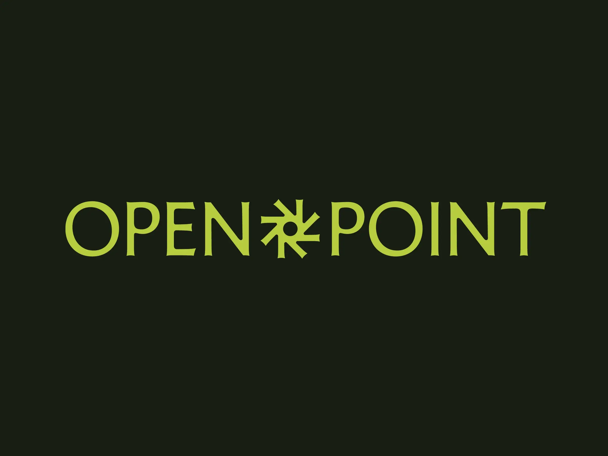 Logotype Open Point composé de capitales gravées vert profond
