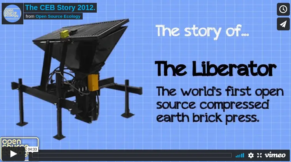 Open Source Ecology compressed earth block press and finished blocks