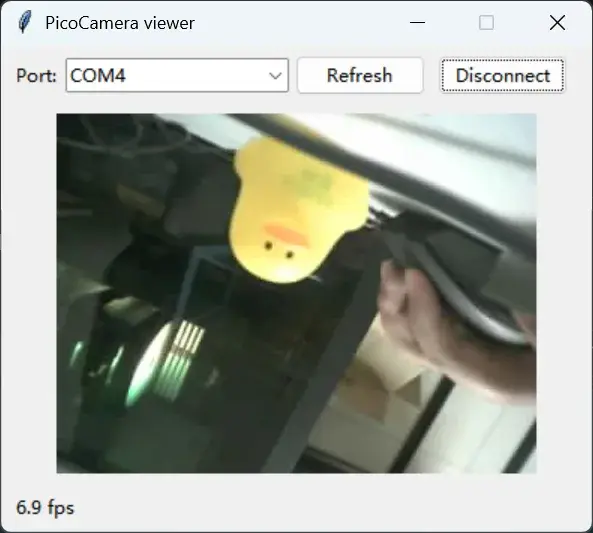 Python window displaying a JPEG frame sent by PicoCamera