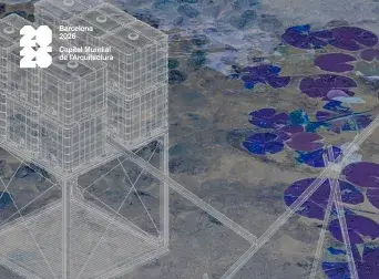 Douze réservoirs de Plou prou? installés devant le pavillon Mies van der Rohe à Barcelone