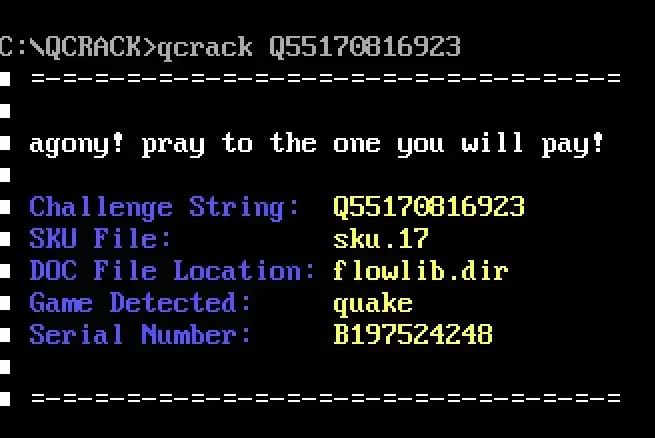 QCRACK challenge-to-serial utility shown in Fabien Sanglard’s reconstruction