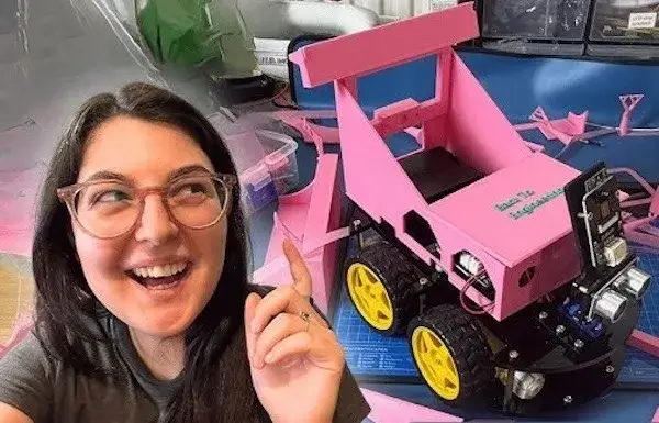 Small Elegoo robot car fitted with an Arduino UNO Q and a webcam