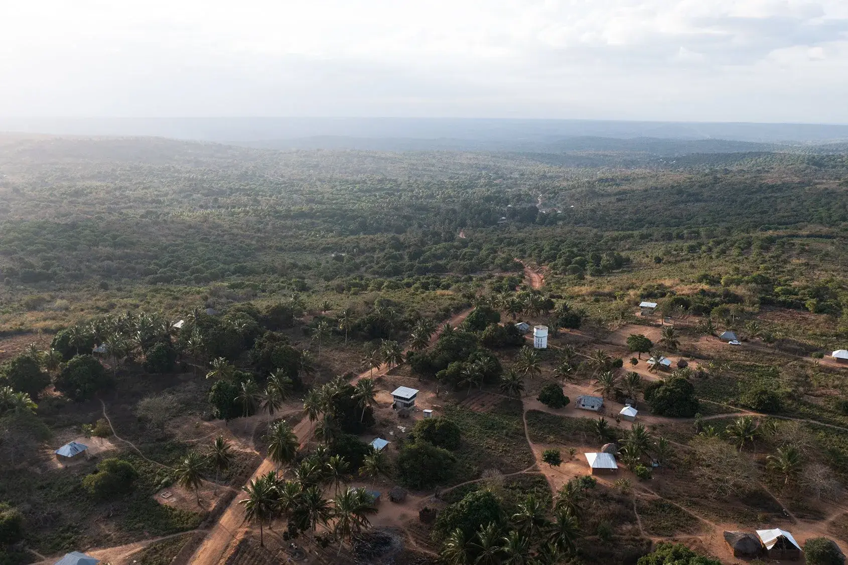 Aerial view of a Star Home in its rural surroundings in the Mtwara region