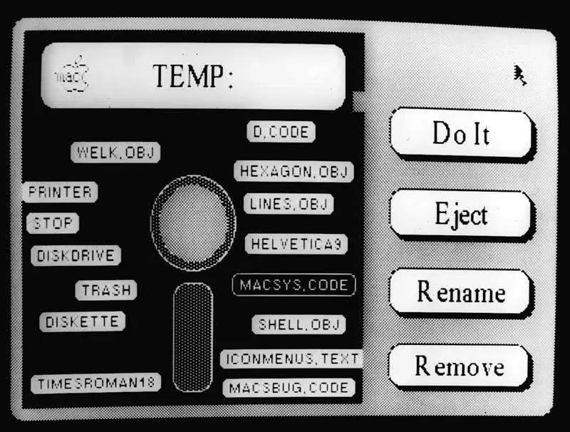 Early Finder screen showing a Macintosh floppy-disk icon