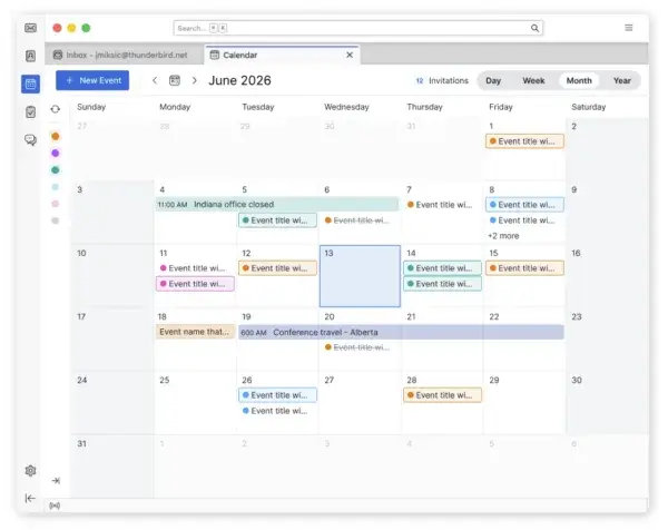 Maquette du calendrier mensuel redessiné dans Thunderbird