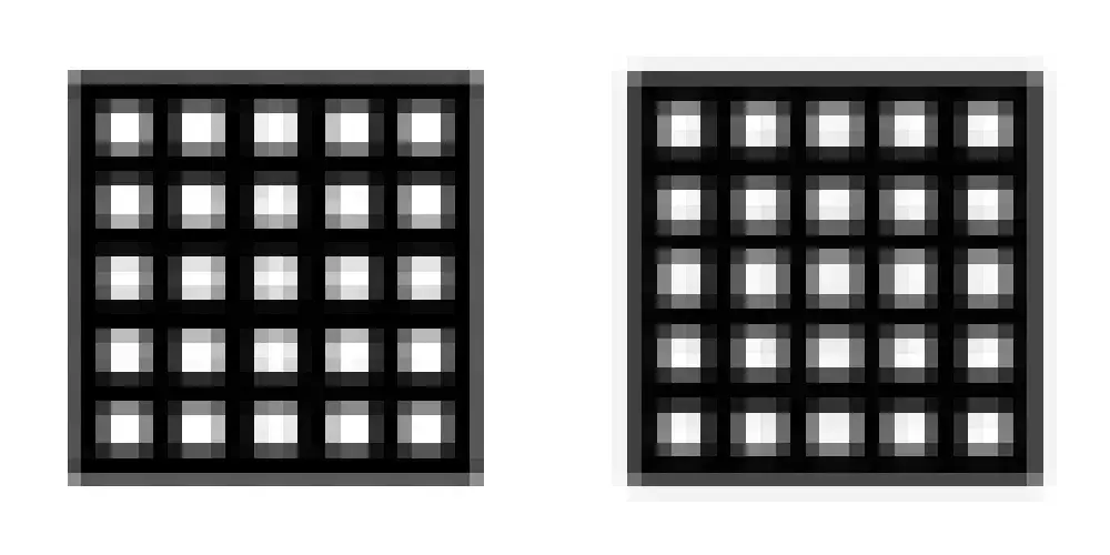 Comparaison agrandie du même petit logo JPEG rendu dans Firefox et Chrome