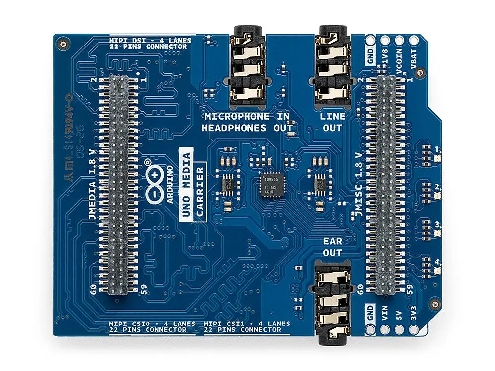 Arduino UNO Media Carrier with MIPI DSI and audio connectors
