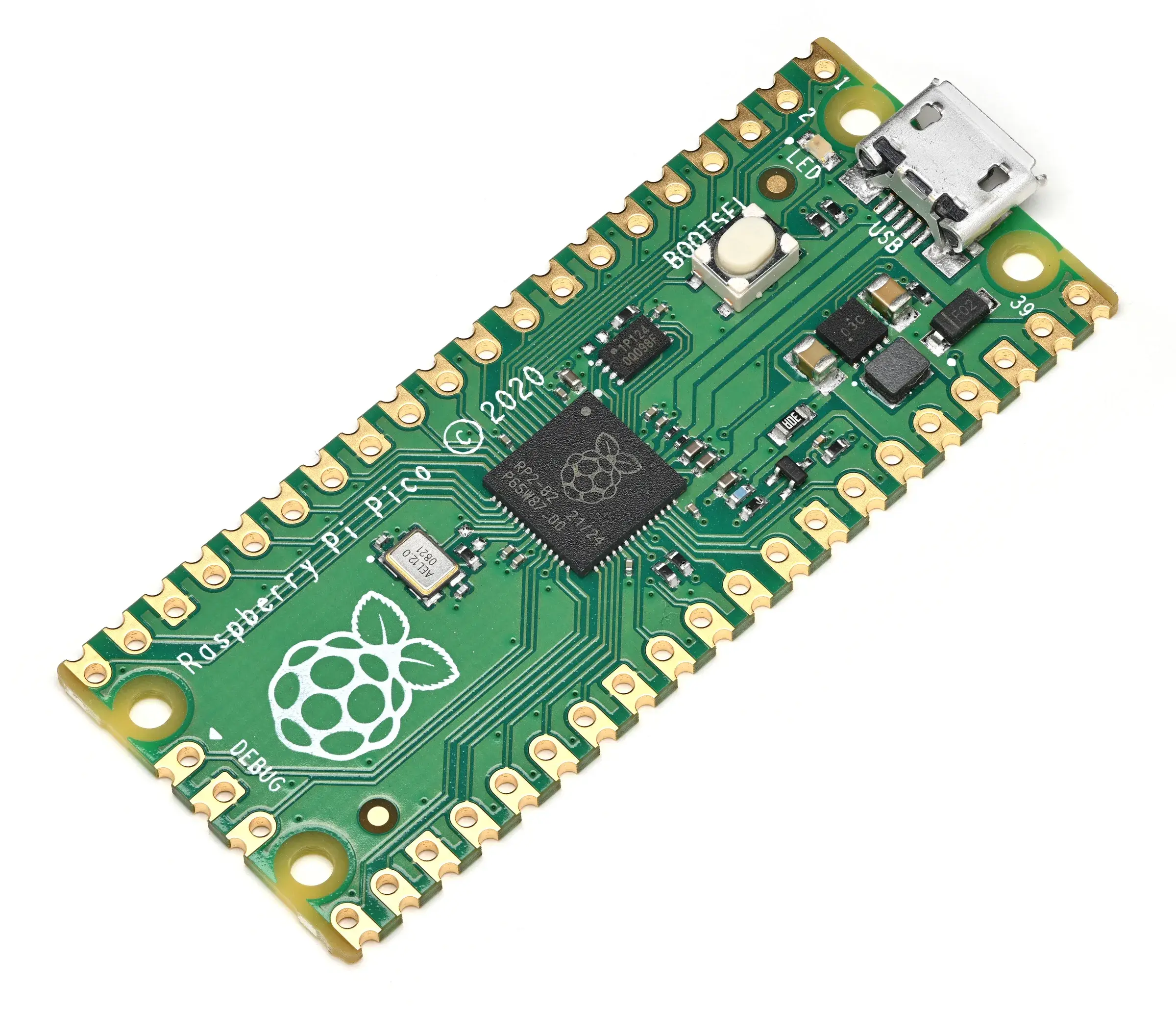 Raspberry Pi Pico board photographed at an angle