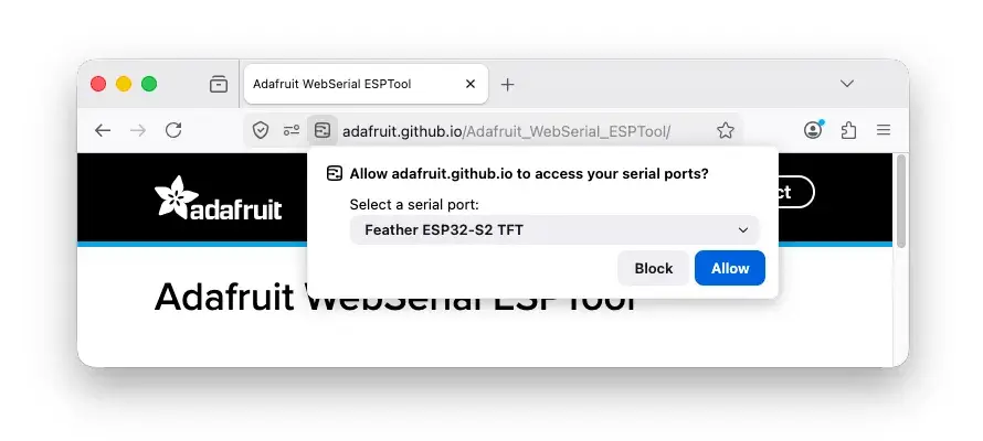 Firefox serial port selection prompt
